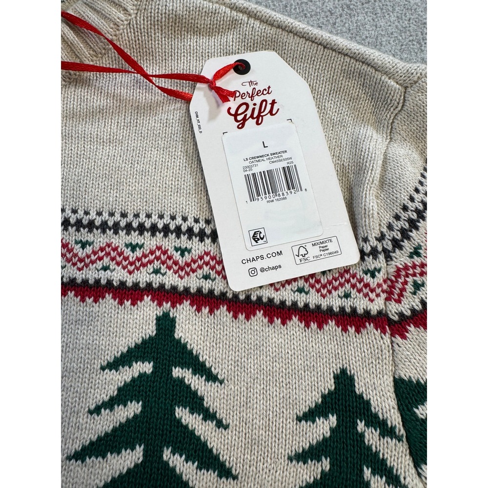 Chaps Christmas Sweater Mens L Oatmeal Heather New Red Truck Holiday Fair Isle - Picture 7 of 12